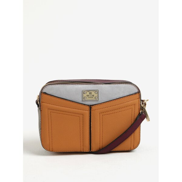 Geanta crossbody dreptunghiulara maro cu detalii aurii - Bessie London