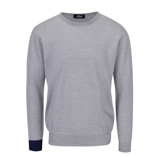 Pulover gri din lana merino cu manseta contrastanta - Live Sweaters