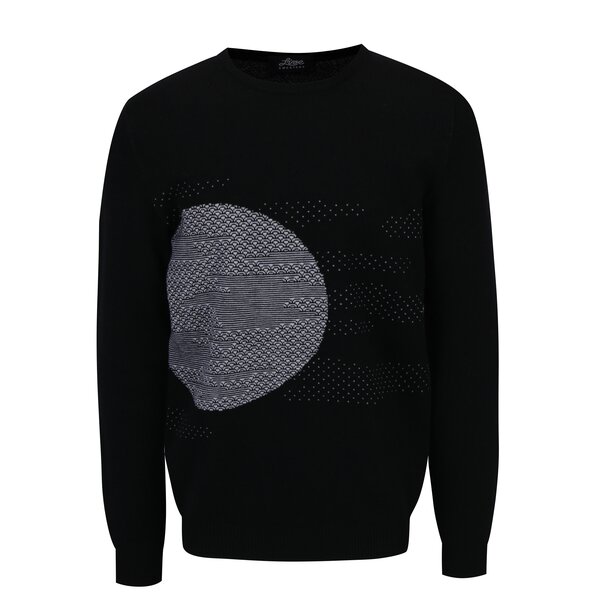 Pulover negru din lana merino cu model geometric- Live Sweaters Error On The Moon