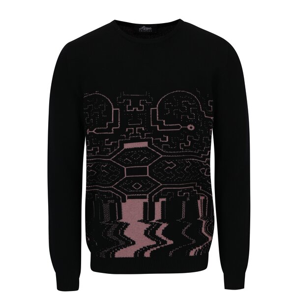 Pulover negru din lana merino cu model abstract - Live Sweaters Ayahuasca