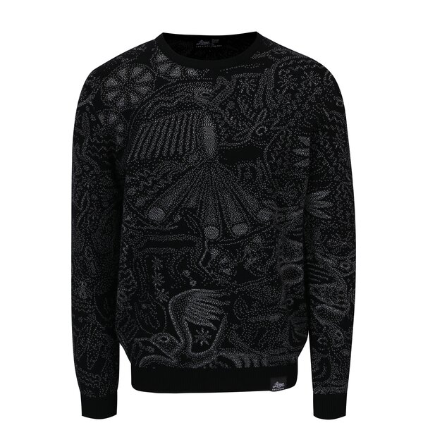 Pulover negru din lana merino cu model abstract - Live Sweaters Hikuri