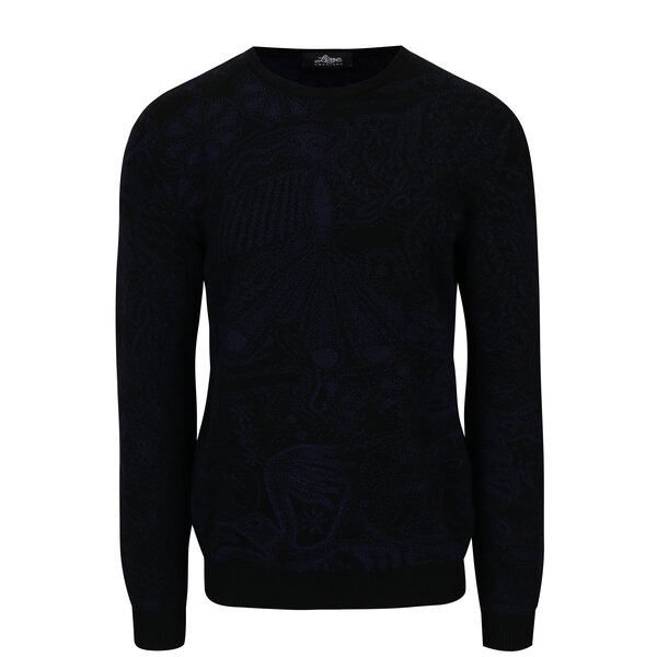 Pulover din lana merino negru cu model abstract - Live Sweaters Hikuri
