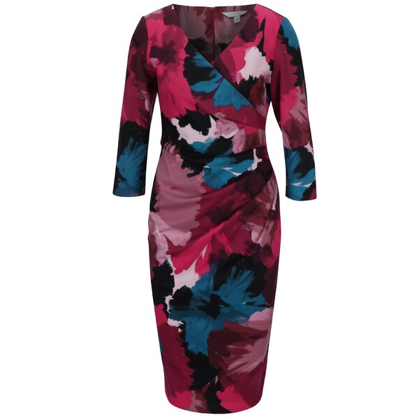 Rochie roz cu print abstract si pense laterale Dorothy Perkins