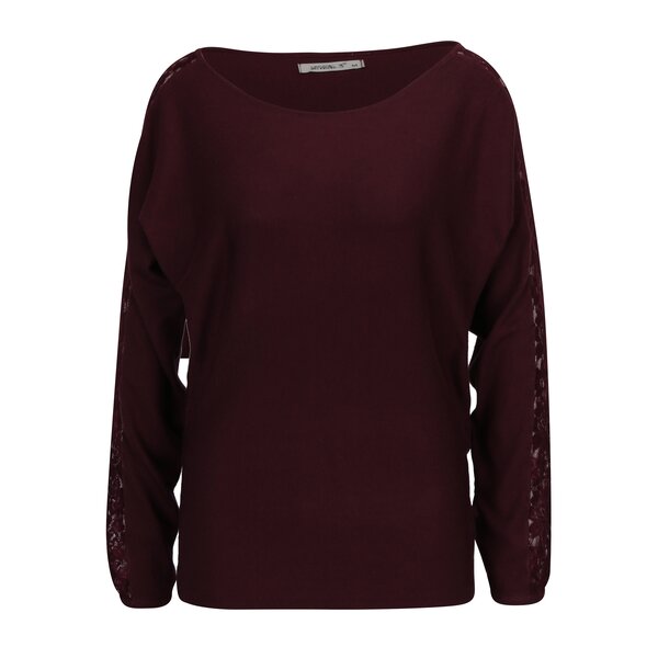 Pulover bordo melanj cu dantela pe maneci Haily’s Katja