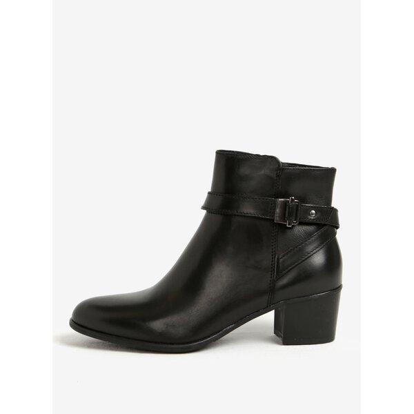 Botine negre din piele cu toc stabil - Tamaris