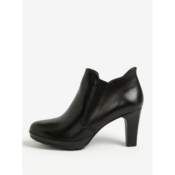 Botine negre din piele naturala cu toc si insertii elastice - Tamaris