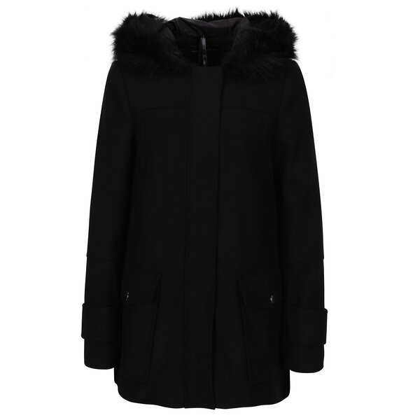 Palton scurt negru cu gluga cu blana artificiala Dorothy Perkins