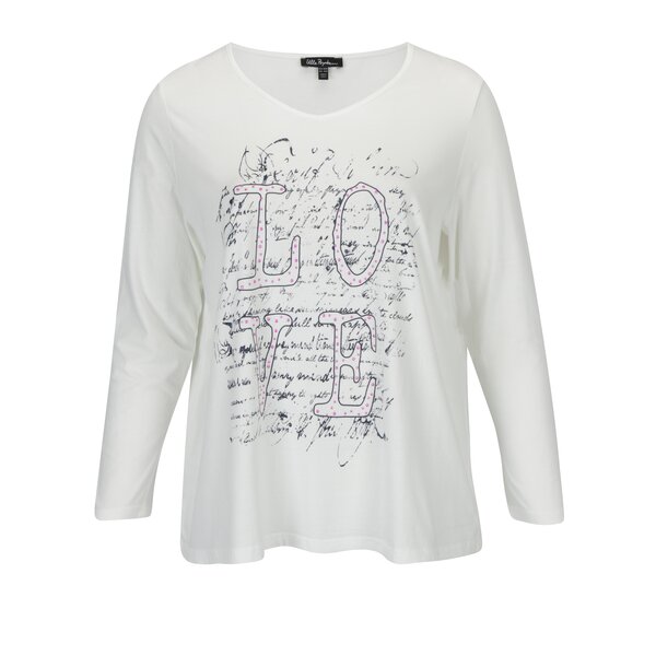 Bluza crem cu print text si aplicatii decorative Ulla Popken