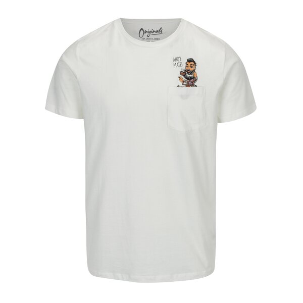Tricou crem cu print haios si buzunar Jack & Jones Cheeky TEE
