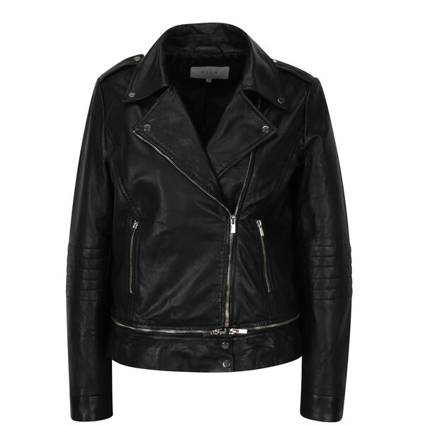 Jacheta biker neagra din piele naturala VILA Nicola