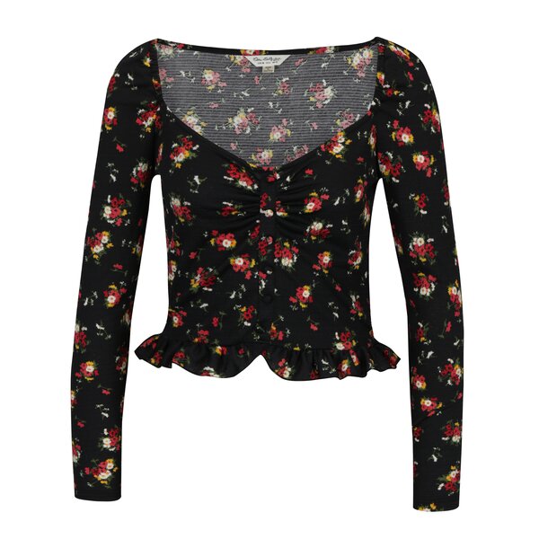 Bluza crop cu print floral si volan scurt Miss Selfridge