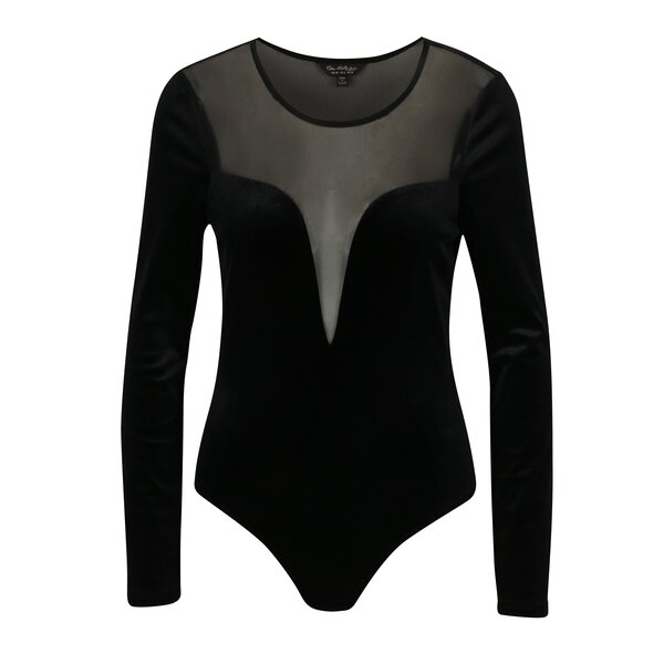 Body negru din catifea cu insertie de tull - Miss Selfridge