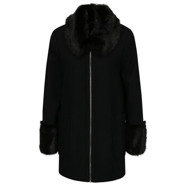 Jacheta neagra cu guler si mansete de blana Miss Selfridge