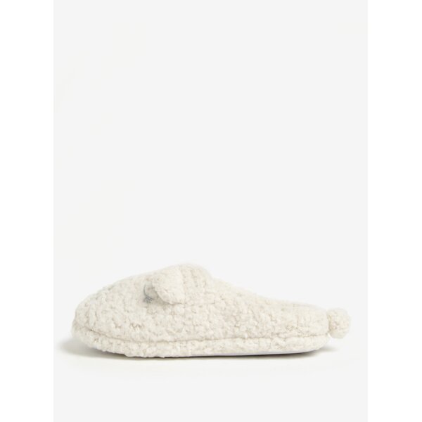 Papuci de casa crem din blana artificiala cu broderie Dorothy Perkins