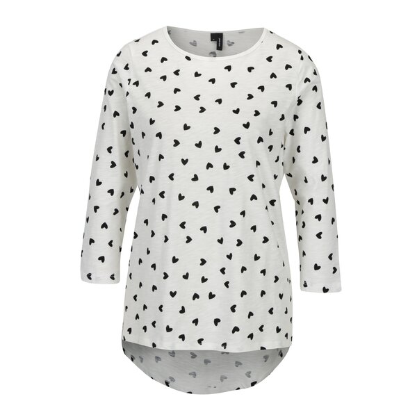 Bluza asimetrica crem cu print inimi si maneci 3/4 VERO MODA Malka