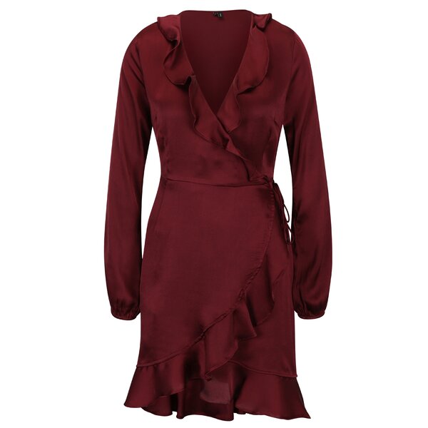 Rochie bordo cu aspect satinat si volane VERO MODA Henna