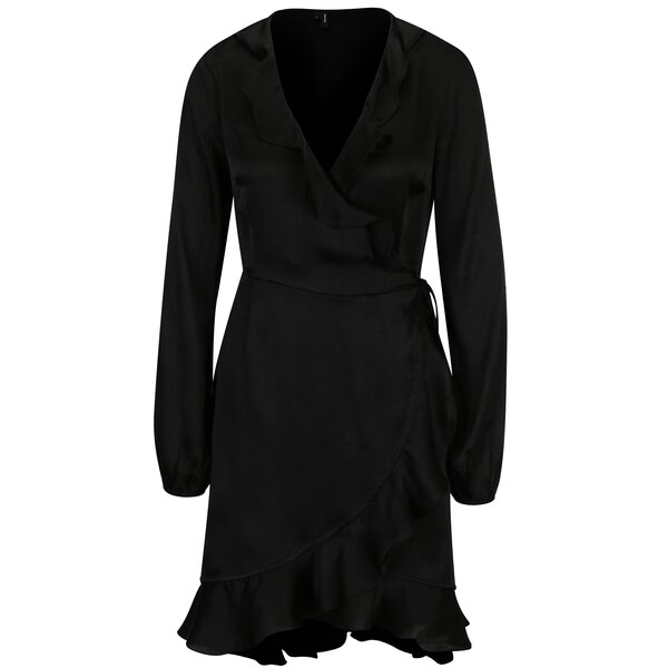 Rochie neagra cu aspect satinat si volane VERO MODA Henna