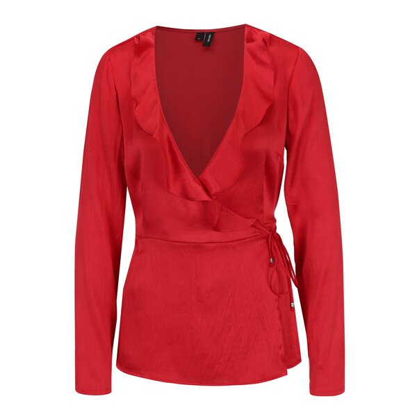 Bluza rosie cu volane si aspect satinat VERO MODA Henna