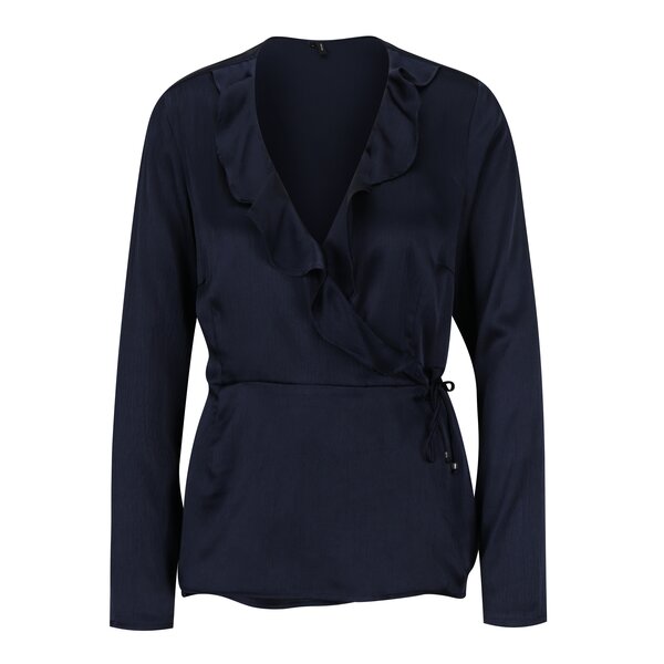 Bluza bleumarin cu volane si aspect satinat VERO MODA Henna