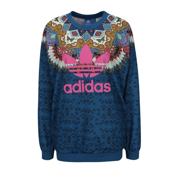 Bluza albastru petrol cu print floral ornamental adidas Originals