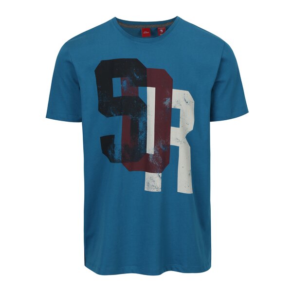 Tricou albastru din bumbac cu print pentru barbati - s.Oliver