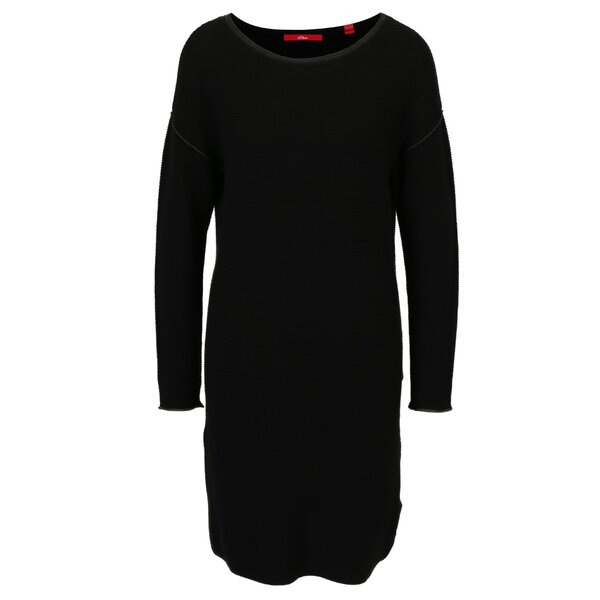 Rochie pulover neagra cu maneci raglan si model in relief s.Oliver