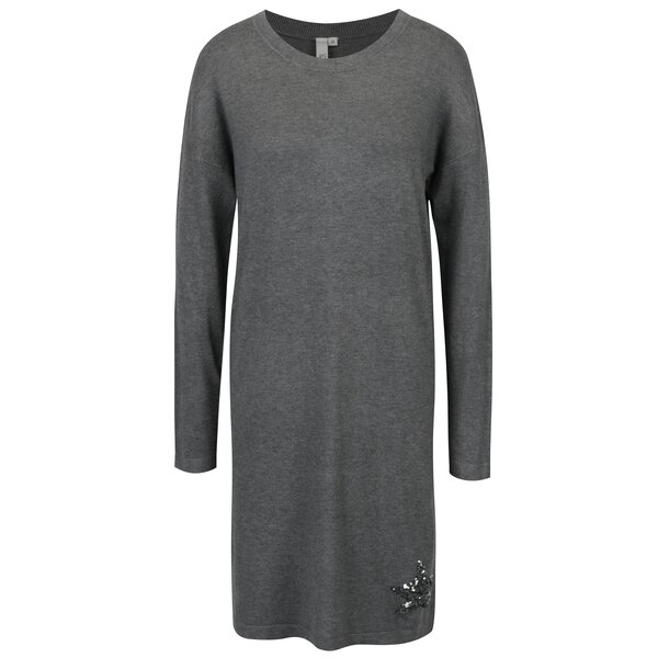 Rochie pulover gri cu aplicatie din paiete in forma de stea QS by s.Oliver
