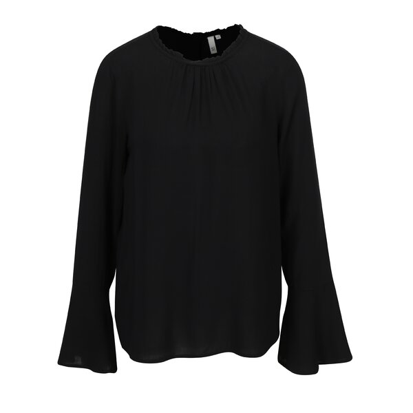 Bluza neagra cu volan la guler si maneci clopot QS by s.Oliver