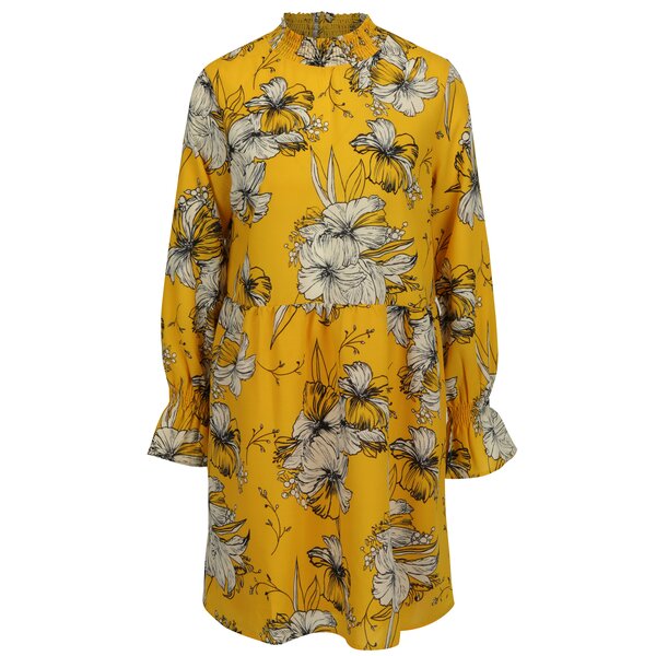 Rochie galbena cu print floral si maneci clopot - VILA Floppy