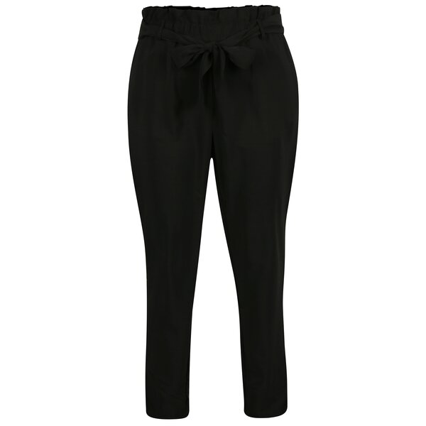 Pantaloni conici negri cu talie inalta si funda - VILA Elmine