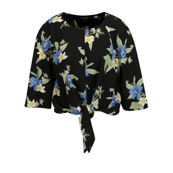 Bluza crop neagra cu print floral si maneci 3/4 Miss Selfridge