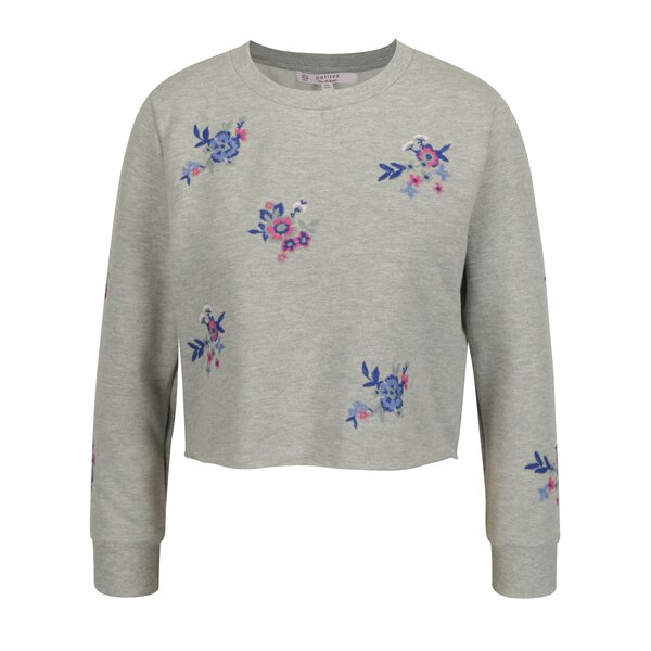 Bluza crop gri cu broderie florala Miss Selfridge Petites