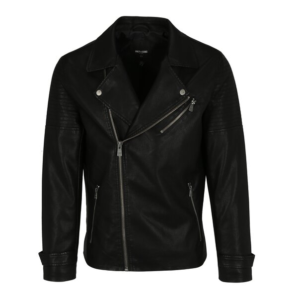 Jacheta biker neagra cu model in relief pe umeri ONLY & SONS Karter