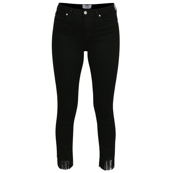Blugi super skinny negri cu franjuri Miss Selfridge
