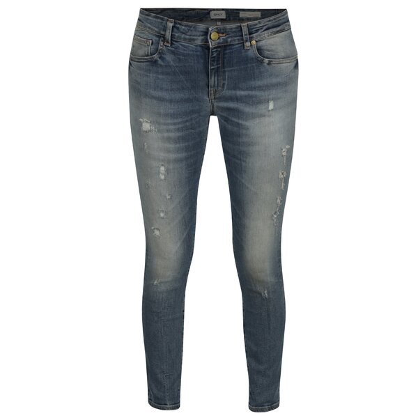 Blugi skinny cropped albastri cu aspect uzat - ONLY Alba