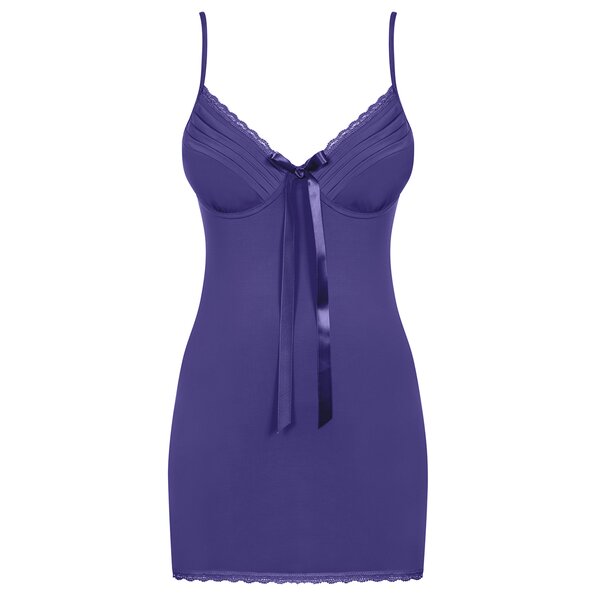 Set camasa mov de noapte cu funda din satin si chiloti tanga Obsessive Blackardi Chemise