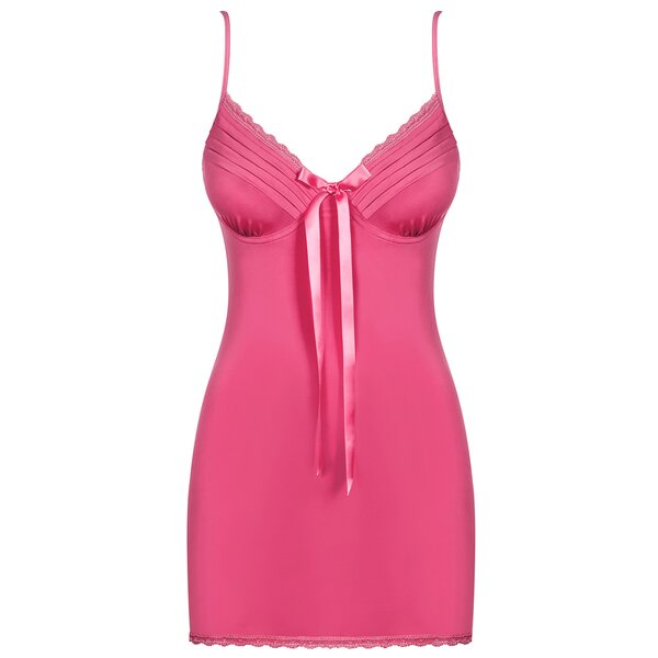 Set camasa roz de noapte cu funda din satin si chilot tanga Obsessive Blackardi Chemise
