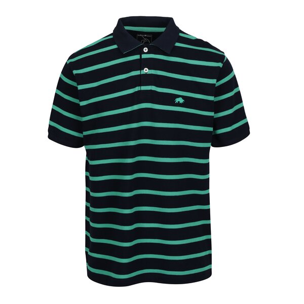 Tricou polo bleumarin cu dungi verzi si logo - Raging Bull