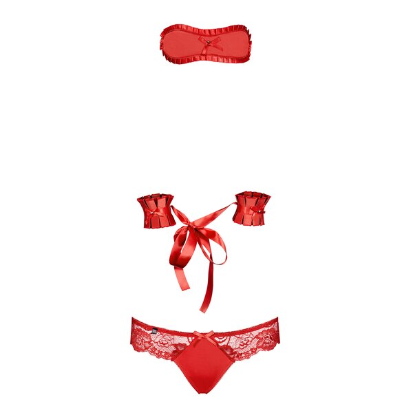 Set rosu cu masca de somn, mansete si chilot tanga Obsessive Secred set