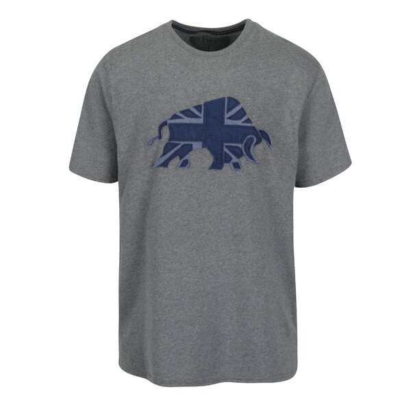 Tricou gri melanj cu aplicatie logo cusuta - Raging Bull