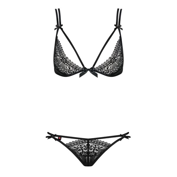 Set negru cu sutien si chilot tanga din dantela Obsessive Intensa set