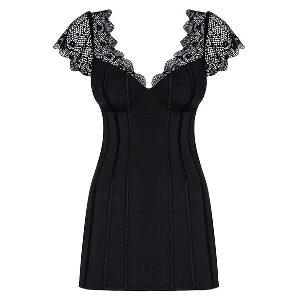 Set negru cu camasa de noapte mulata si chilot tanga Obsessive Moketta chemise