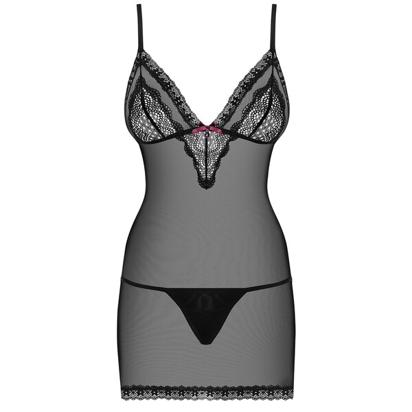Set de camasa de noapte si chiloti tanga din tulle Obsessive Chemise 820