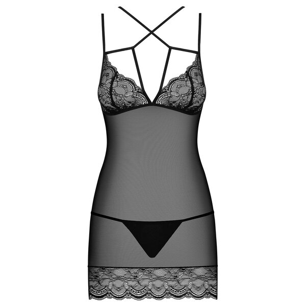 Set negru camasa de noapte si chiloti tanga Obsessive Frivolla Chemise