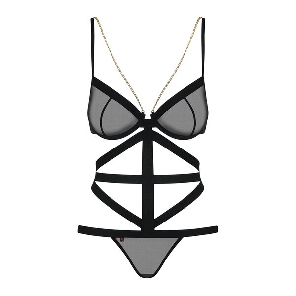 Body negru cu benzi late si lant decorativ Obsessive Bondy Teddy