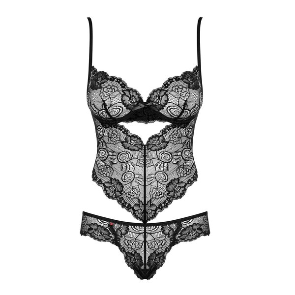 Set negru cu bustiera si chilot din dantela Obsessive Alluria Teddy