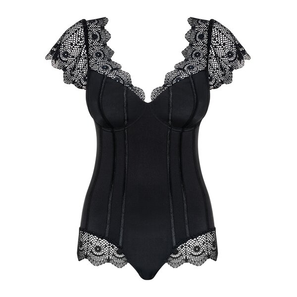 Body negru cu insertie din dantela Obsessive Moketta teddy