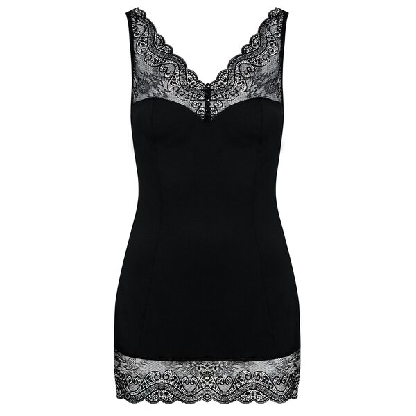 Set negru cu camasa de noapte si chilot tanga Obsessive Miamor chemise