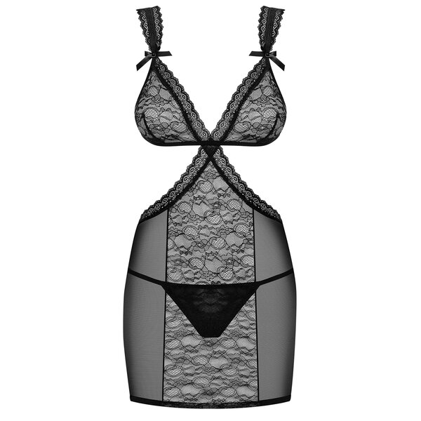 Set negru cu camasa de noapte si chiloti tanga Obsessive Swanita chemise