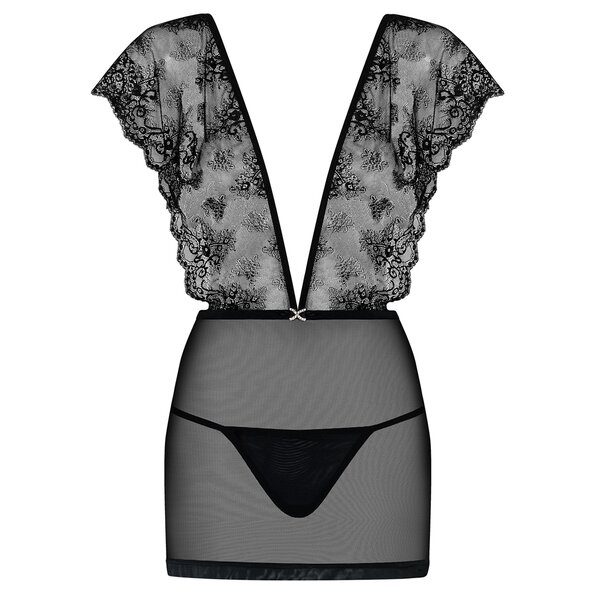 Set negru cu camasa de noapte si chilot tanga Obsessive Merossa chemise